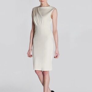 Ted Baker White Bridie Rhinestone Shoulder Sculpted Pleated Dress